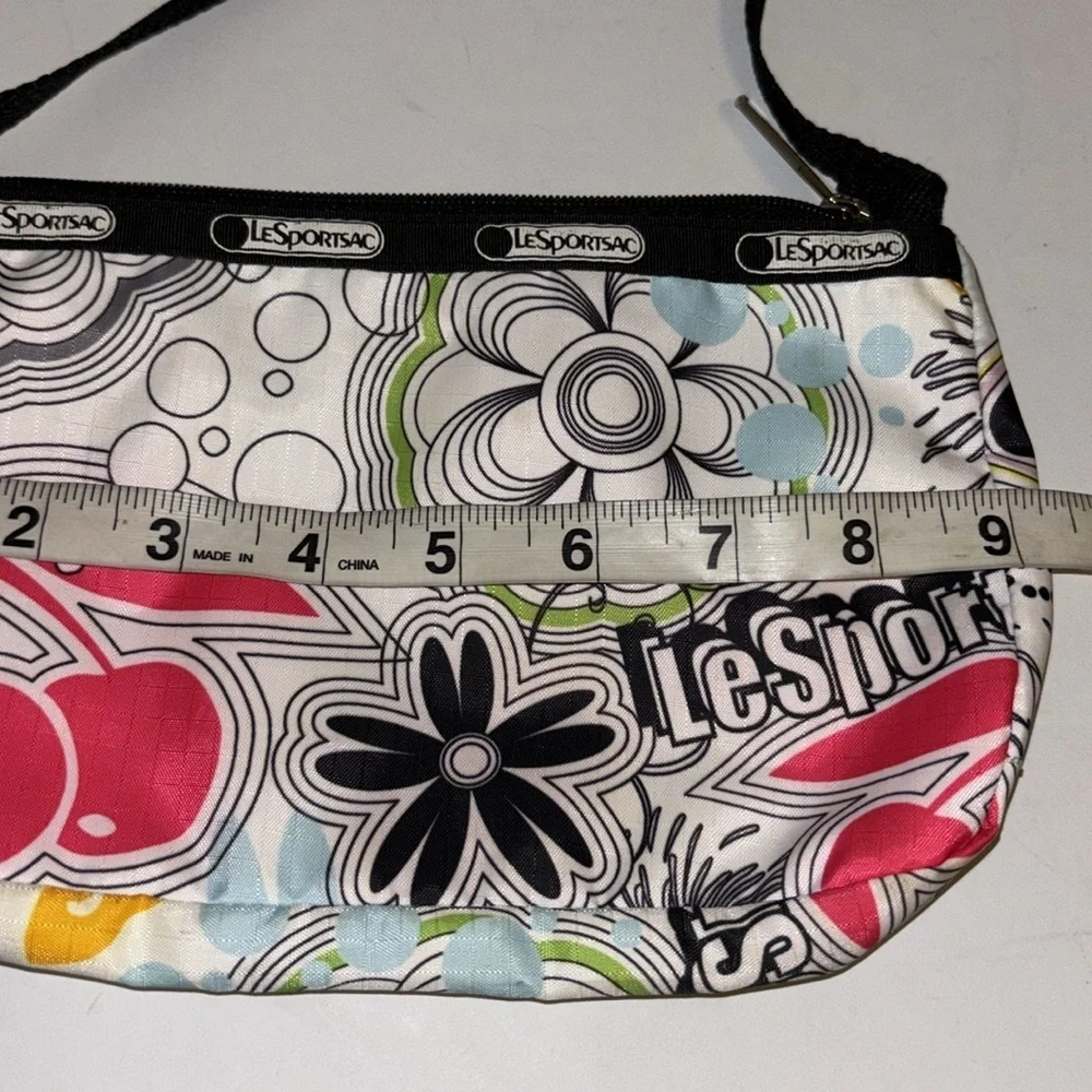 LeSPORTSAC MINI SHOULDER BAG WHITE BLACK RED BLUE COLORS CHERRY FLORAL DESIGN